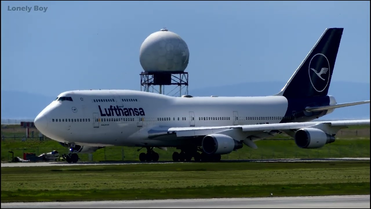 Lufthansa - 747 430 from Frankfort - YVR Airport 4K
