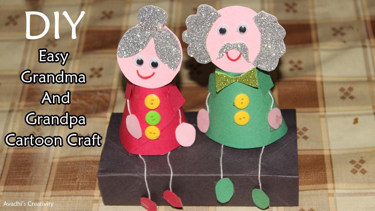 Easy Grandma and Grandpa cartoon craft-easy sheet craft idea-sheet cartoon-cartoon making!