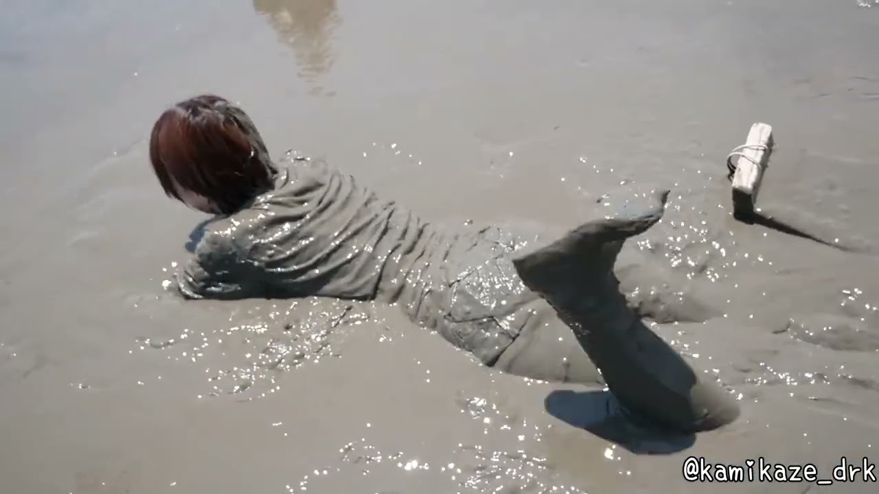 Japanese Girl Bathing and Totally Completely Covered in Very Thick Creamy Mud 3
