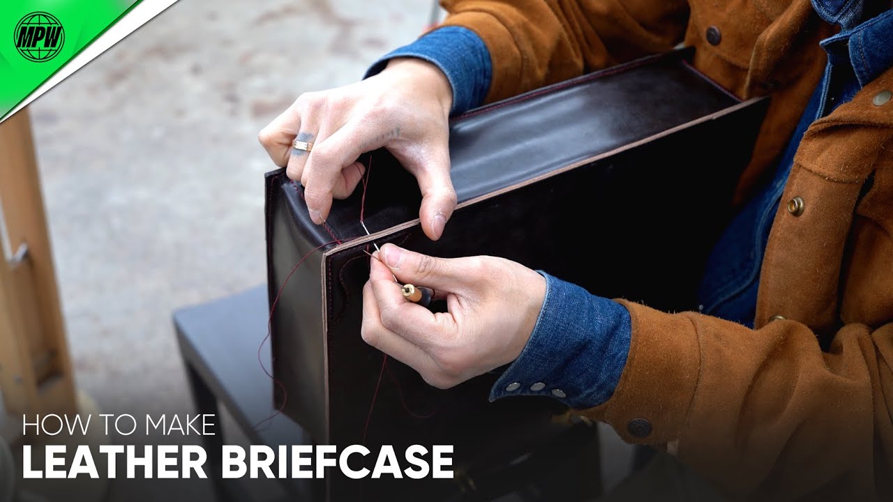 The process of making a handmade luxury leather briefcase. Leather Workshop in Korea