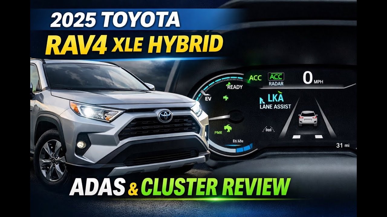 Обзор Toyota RAV4 XLE Hybrid 2025 года — органы управления, приборная панель и система ADAS.