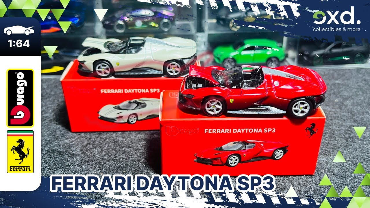Bburago 1:64 Ferrari Daytona SP3 - Stunning Red & White Supercar in a Wind Tunnel 