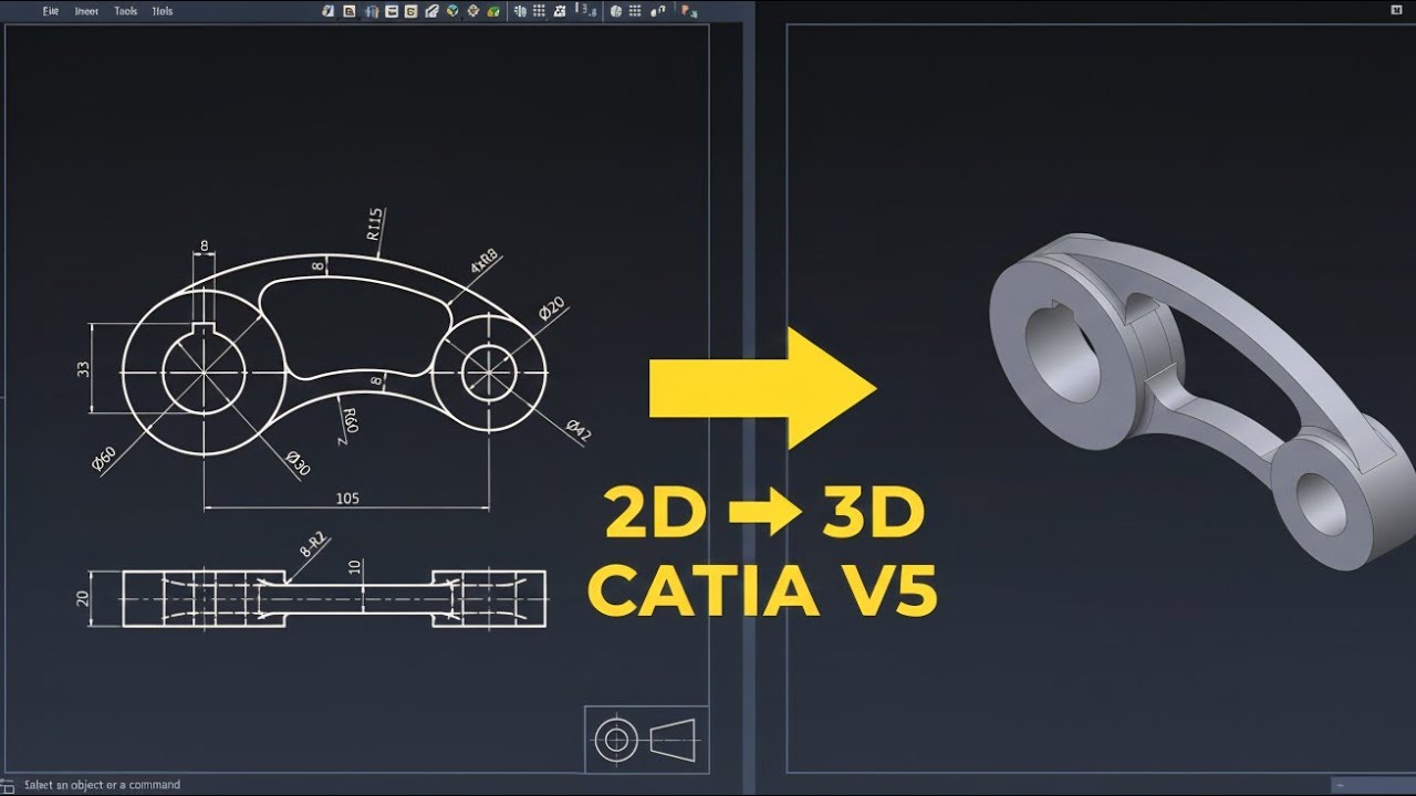 Create 3D Solid Model from 2D Drawing in CATIA V5 | Exercise 7