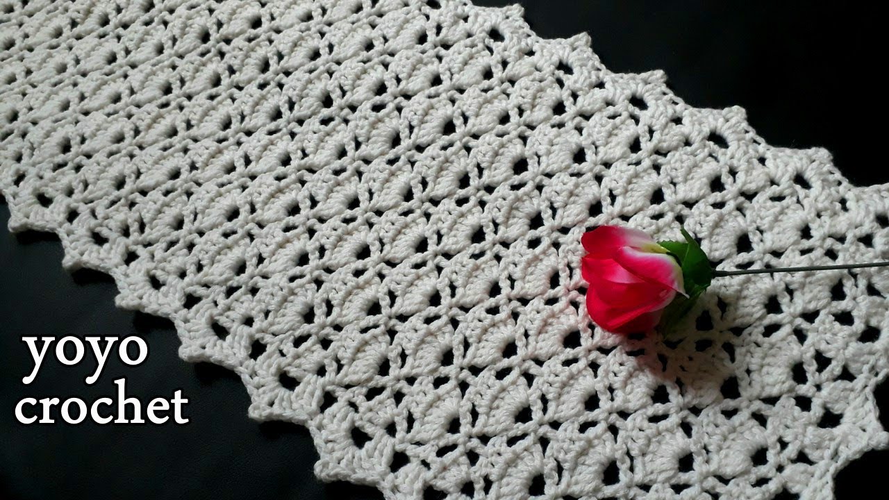 كروشية مفرش مستطيل سهل للمبتدئين بغرزة مميزة/ يمكن تكبيرة لأى مقاس -crochet easy doily#يويو كروشية