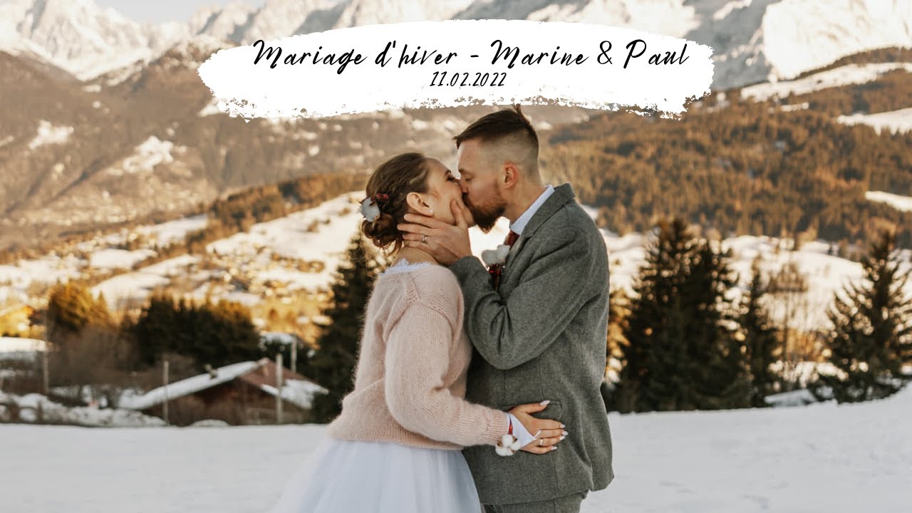 MARIAGE D'HIVER face au Mont Blanc | Marine & Paul - 4K • drône