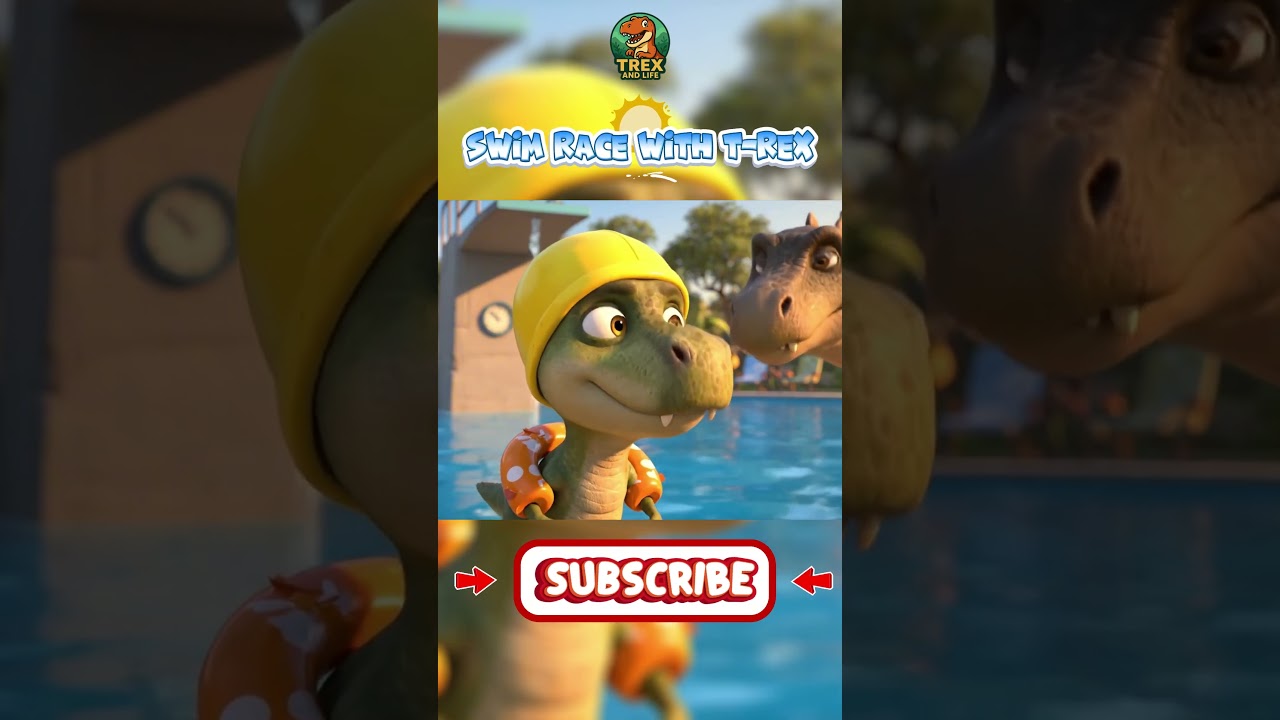 Swim Race with T-Rex | Fun Dinosaur Cartoon for Kids | T-rex and life