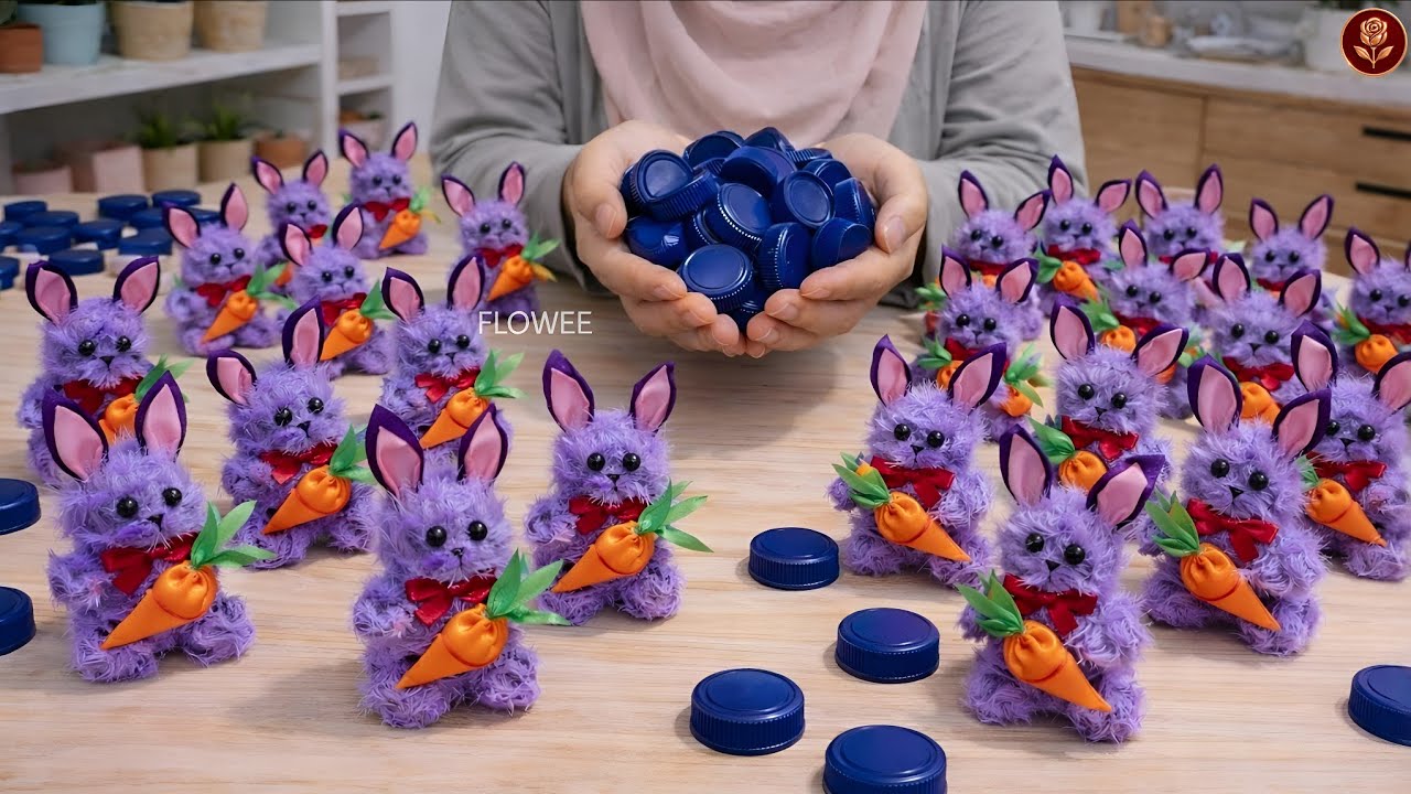 From Bottle Caps to Cute Bunnies 🐰 Amazing Recycling Craft Idea