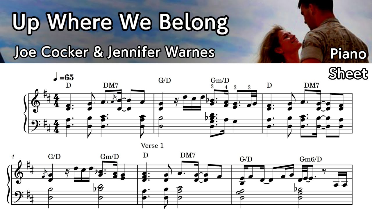Up Where We Belong /Piano Sheet Music / Joe Cocker & Jennifer Warnes /by SangHeart Play