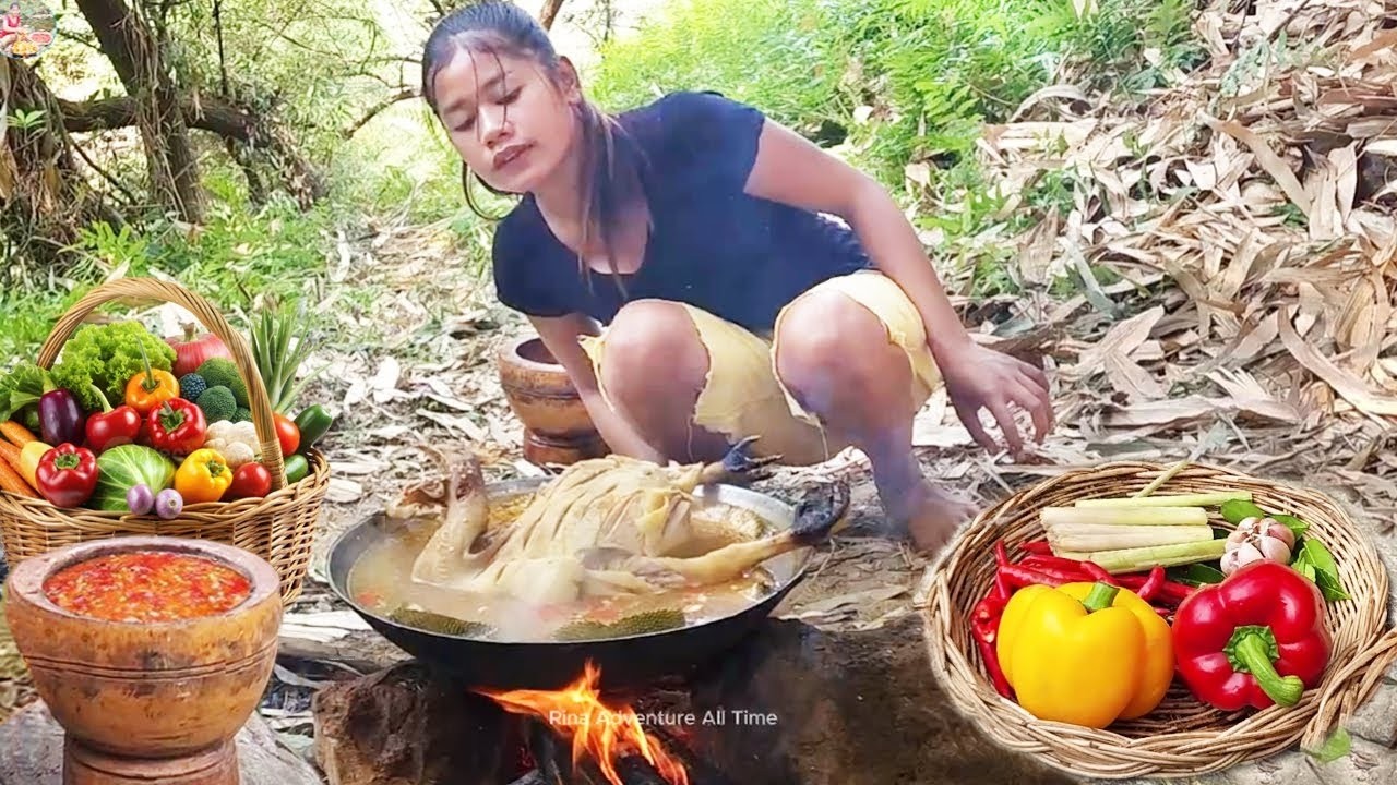 Cooking Chicken with Young Jackfruit Recipe & Eating with Spicy Sauce for Lunch