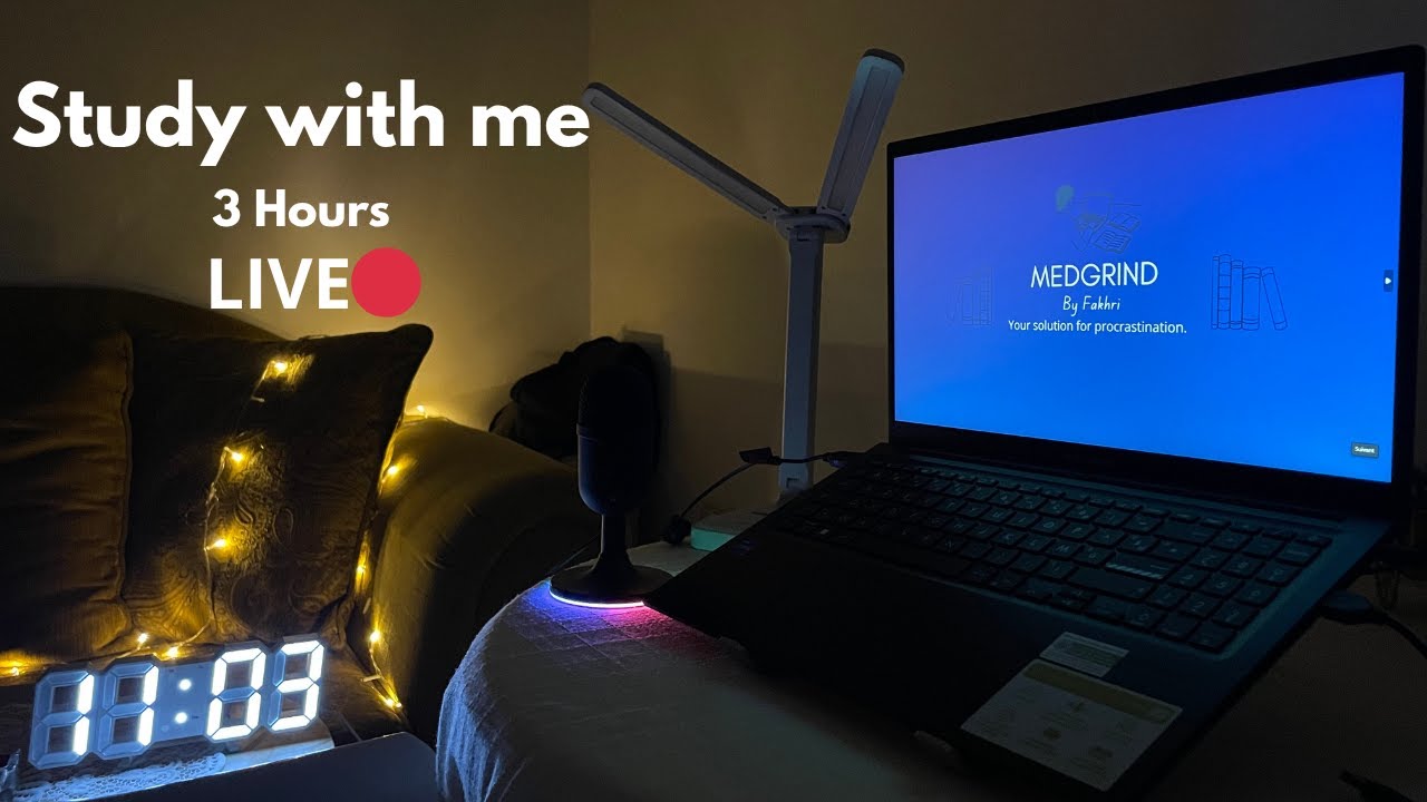 LIVE🔴Medgrind Study with me LIVE: 3-hour 50/5 pomodoro study session with Piano Music