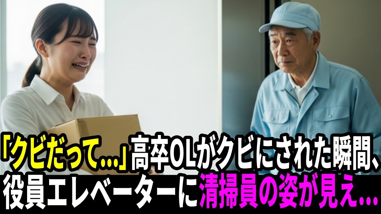 「私、頑張ったのに…」不当解雇された高卒OL。直後、役員エレベーターから清掃員の老人が降りてきて...
