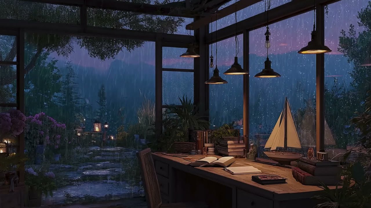 Blue Hour Rain at the Garden Porch 🌧️ Relaxing Rain Sounds for Sleep & Stress Relief