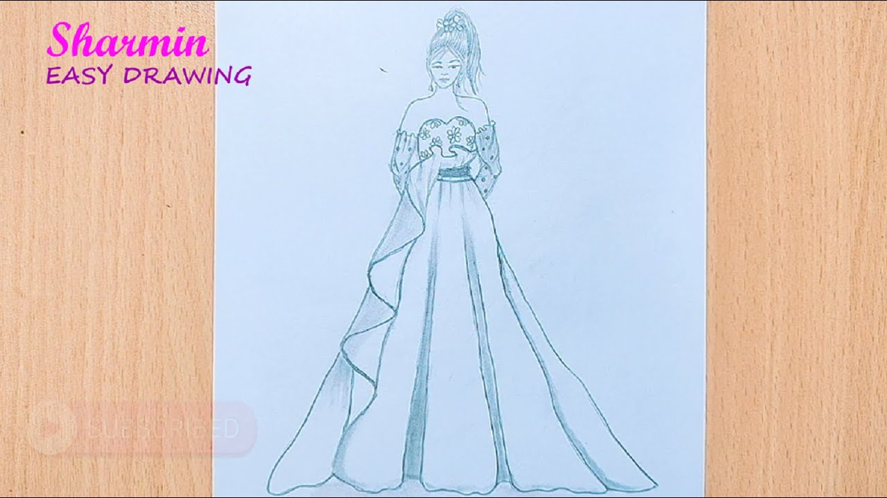 Drawing a girl with beautiful dress || Easy Barbie Drawing || Simple drawing tutorial