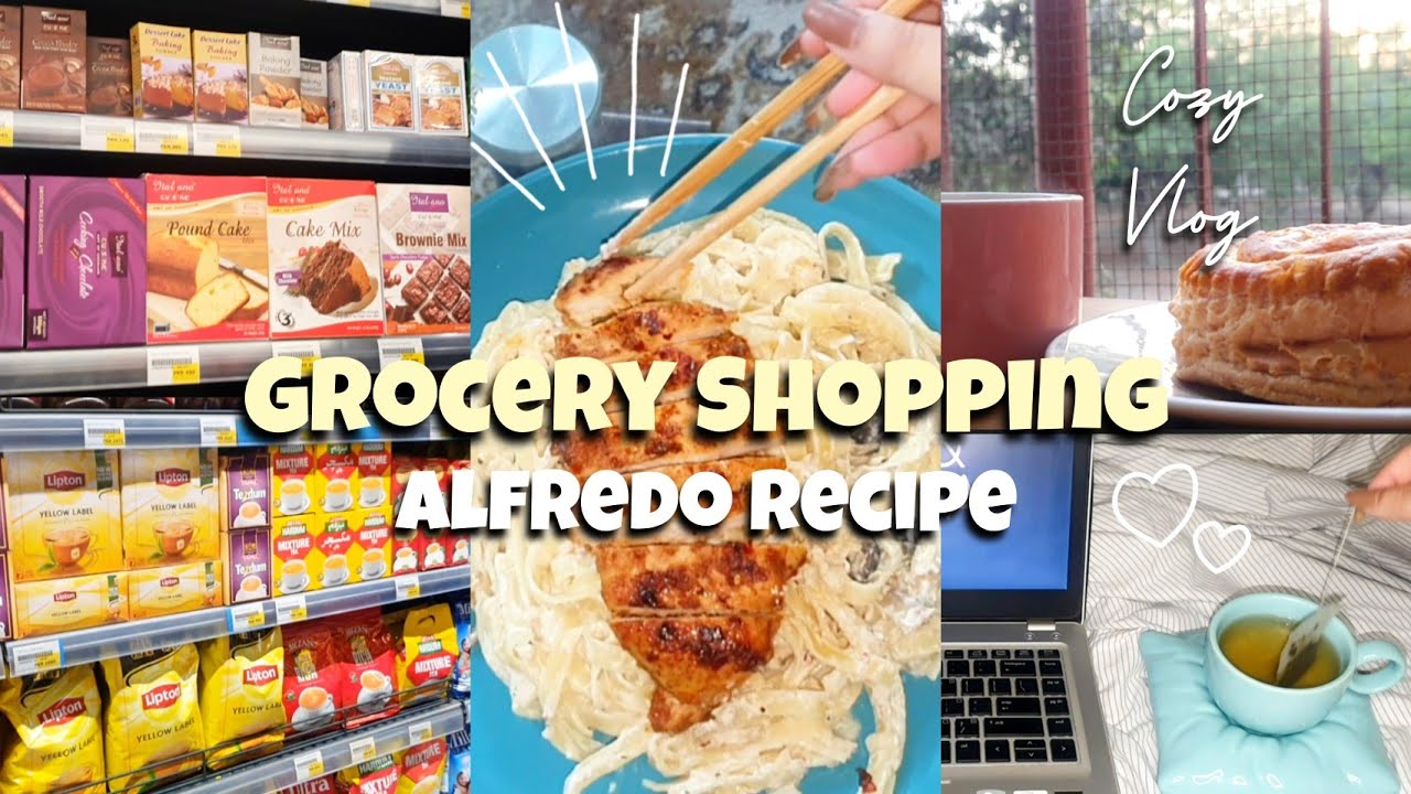Grocery Shopping & Haul 🛒 Chicken Alfredo Pasta 🍝 Aesthetic Cooking ASMR | Cozy Peaceful Silent Vlog