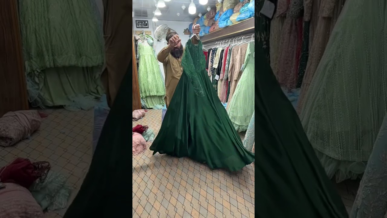 Partywear Maxi In Bottle Green Colour Net Fabric Body Plain Silk Flair #pakistanidesignerwearuk #1