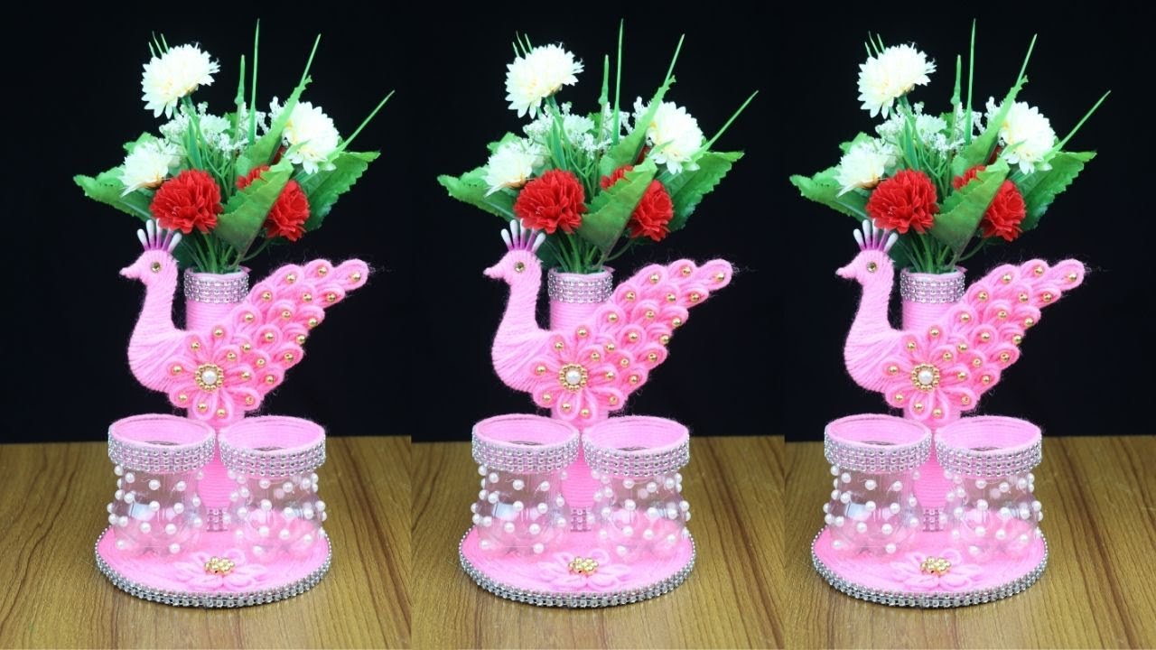 SUPERB PEACOCK DESIGN FLOWER VASE MAKING IDEAS - PLASTIC BOTTLE GULDASTA - BEST OUT OF WASTE