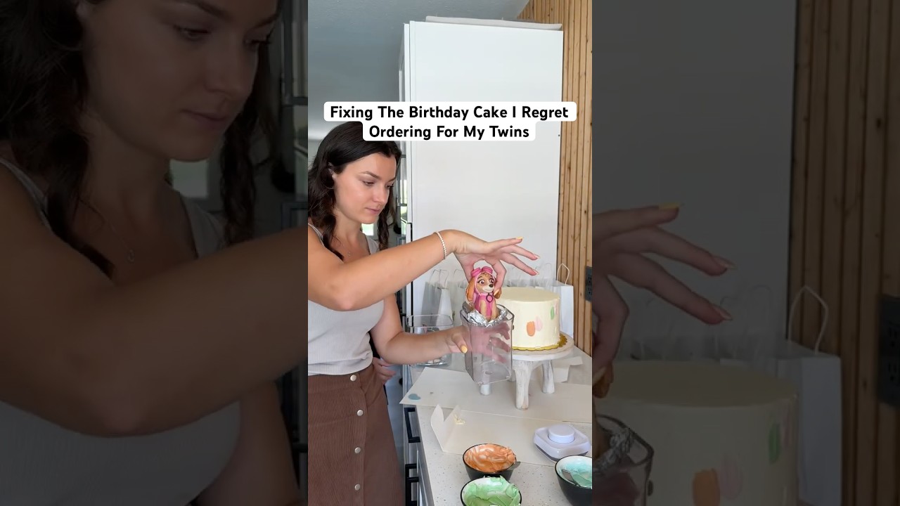Fixing the Birthday Cake I Regret Ordering for My Twins! #twinmom #cakedecorating #cakefail#cakeinpo