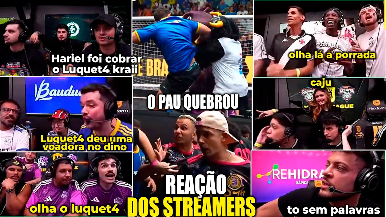 REA&Ccedil;&Otilde;ES dos STREAMERS - TRETA ENTRE DENDELE E FUNKBOL - LUQUET4 DEU VOADARA NO DINO! KINGS LEAGUE