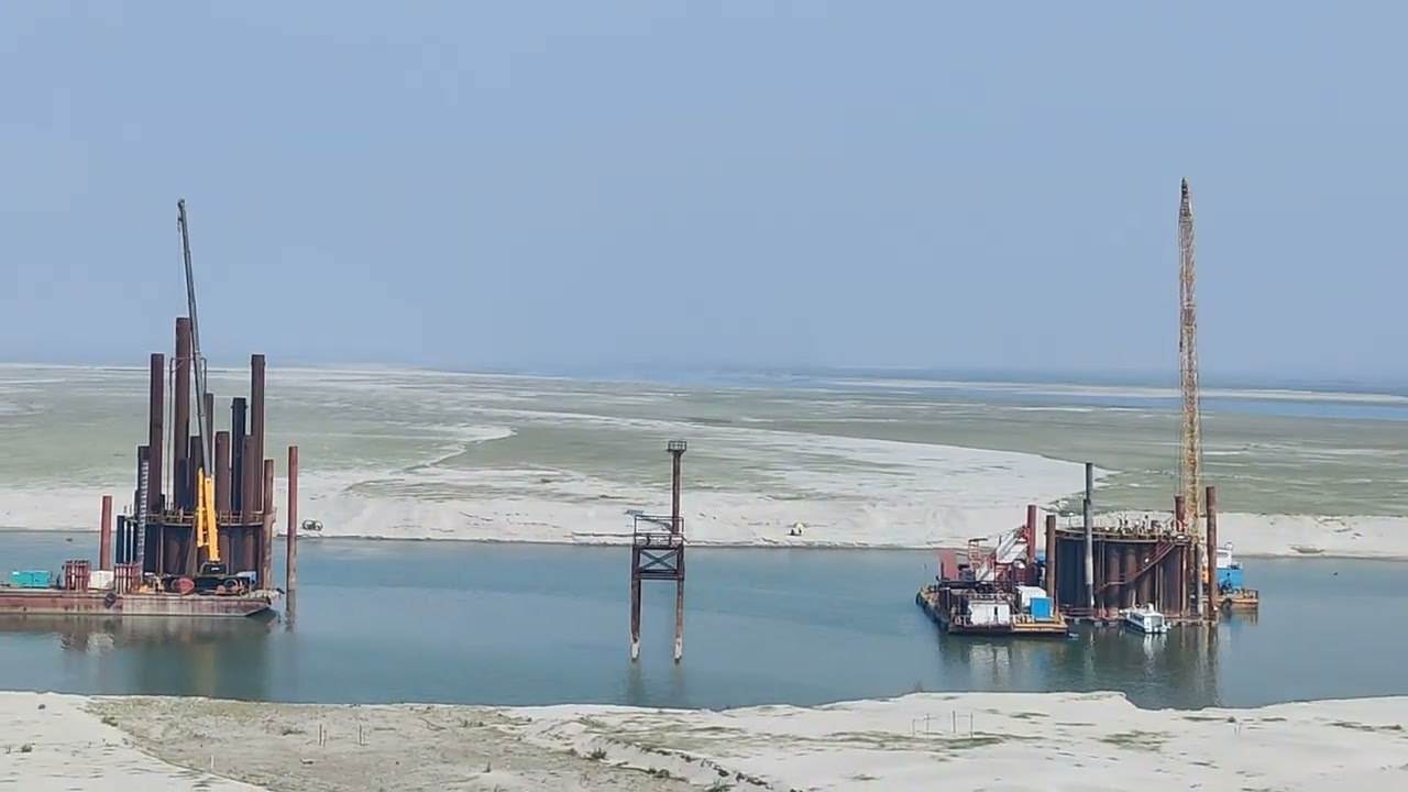 JAMUNA RIVER RECENT VIEW FROM TRAIN - JAMUNA RAIL BRIDGE WORK PROGRESS