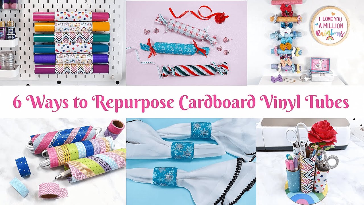 Cardboard Tube Crafts - 6 Clever Ways to Reuse #Vinyl #Cardboard Tubes | Abbi Kirsten Collections