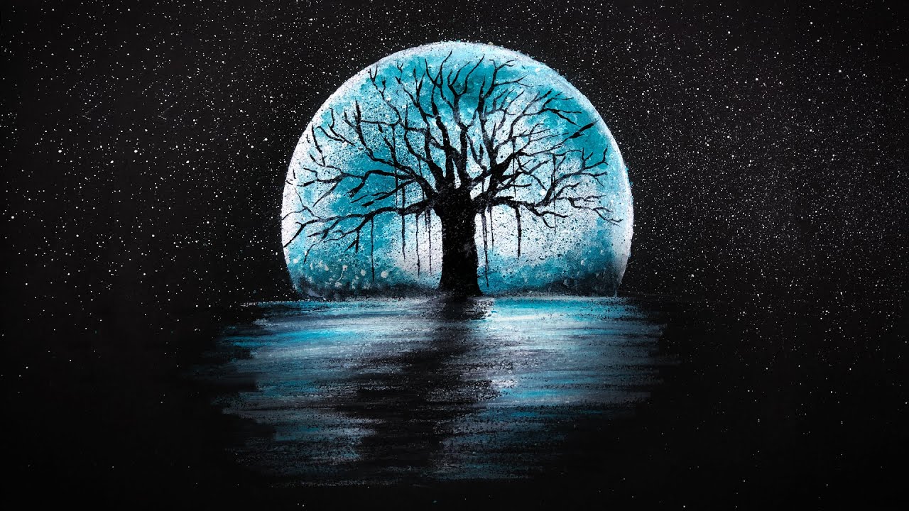 Moonlight Night with Oil Pastel - Step by Step | Oil pastel on Black Sheet