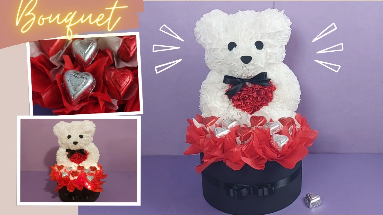 Bouquet-arreglo con OSO de Papel china (Chocolates y Luces)