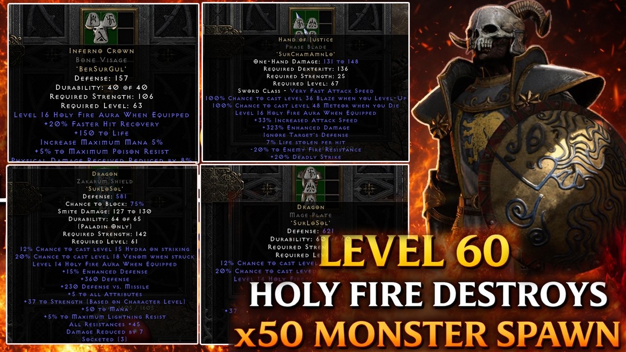 🔥 Level 60 Holy Fire Destroys x50 Monster Spawn | Insane AoE Damage | Diablo 2 Resurrected
