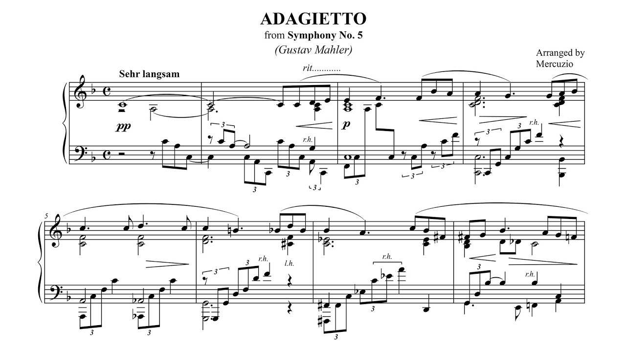 Mahler “Adagietto” 5th Symphony PIANO SOLO (arr. Mercuzio) P. Barton FEURICH piano