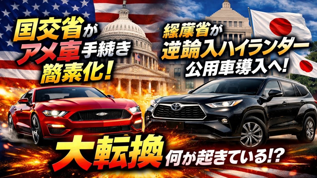 🚗✨【大転換】国交省がアメ車手続きを簡素化！経産省は逆輸入トヨタ「ハイランダー」公用車導入へ…何が起きている？