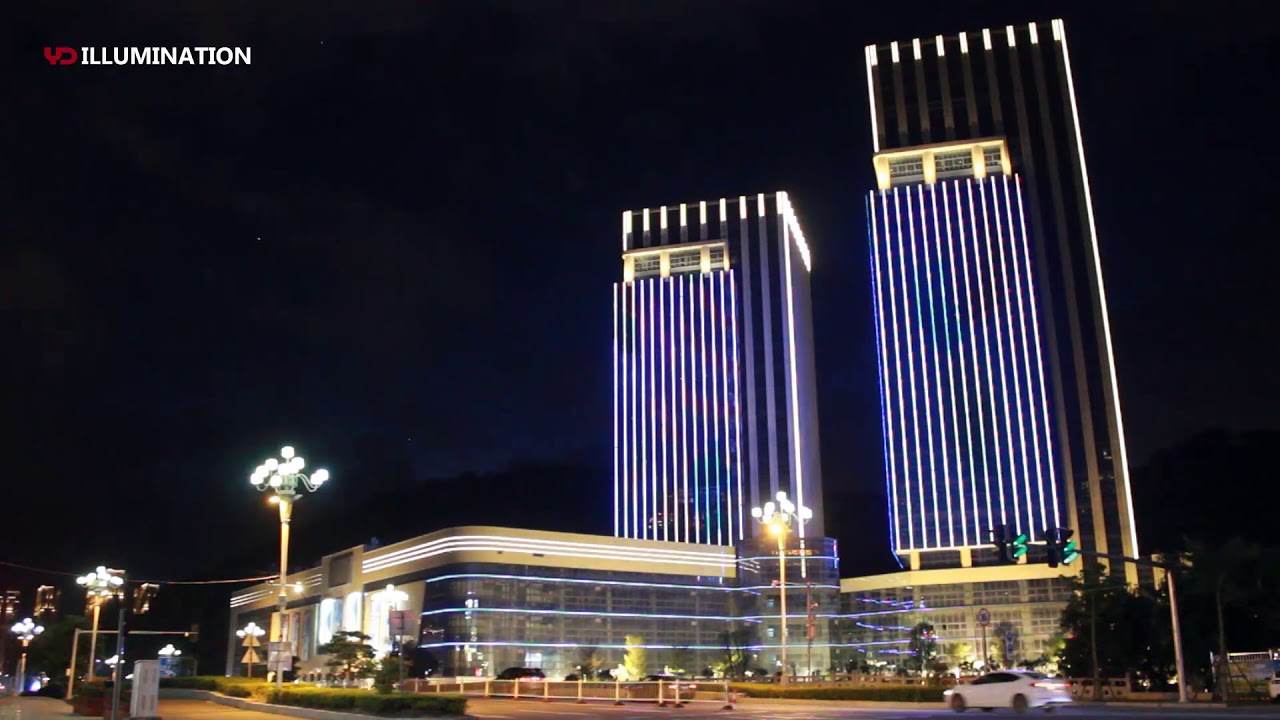 Twin Towers Building Facade Exterior Lighting Decoration By DMX RGB LED Dot Light Pixel