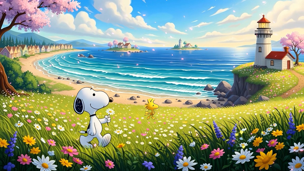 🌸 Snoopy's Watching the Ocean Waves 🏖️ Cozy Seaside Spring Lofi Beats 🌿Calm Lofi Study Ambience