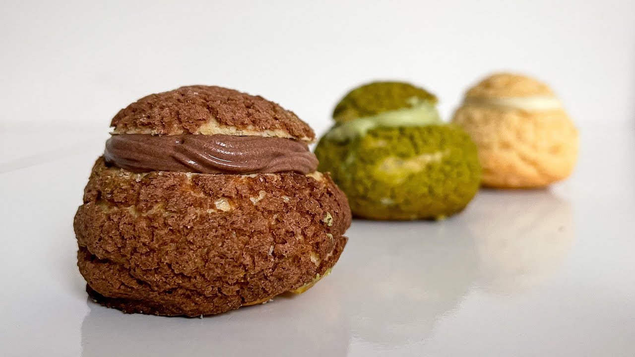 Choux au Craquelin | 3 flavours! (Matcha, Vanilla, and Dark chocolate)