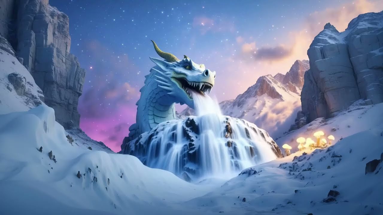 Relaxing Sound Ice Dragon Waterfall ❄️ | Fantasy Winter Ambience with Relaxing Water Sounds