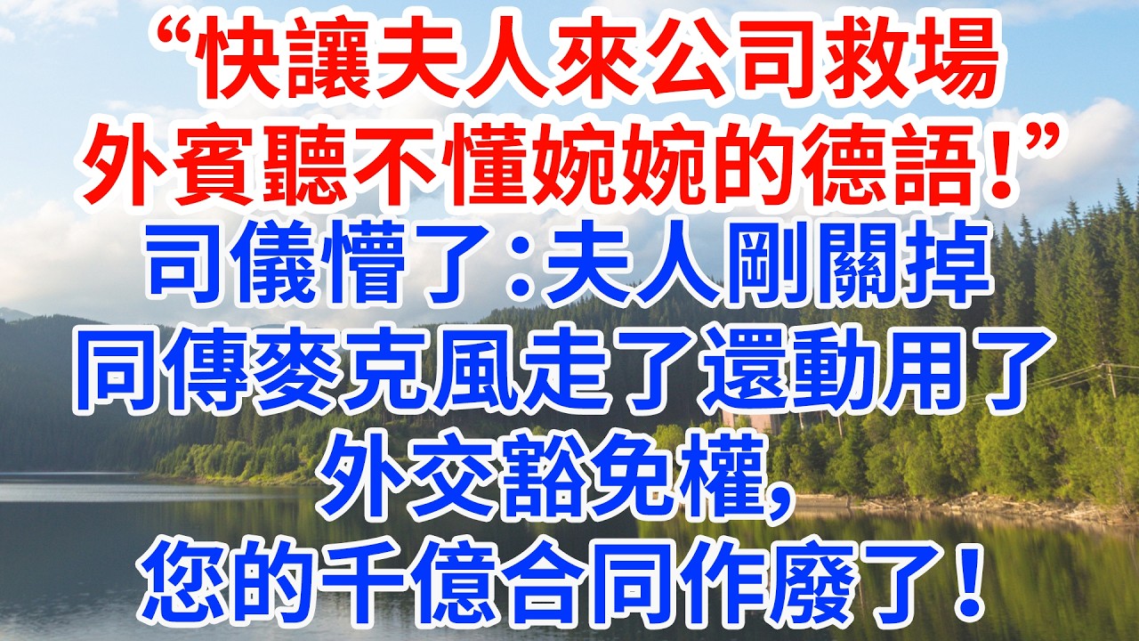 “快讓太太來公司救場，外賓聽不懂婉婉講的德語！”司儀懵了：夫人剛關掉同傳麥克風走了，還動用了外交豁免權，您的千億合同作廢了！