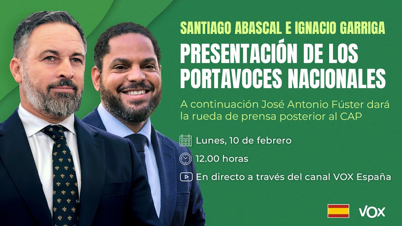 🟢 DIRECTO | Presentación de portavoces nacionales con Santiago Abascal e Ignacio Garriga