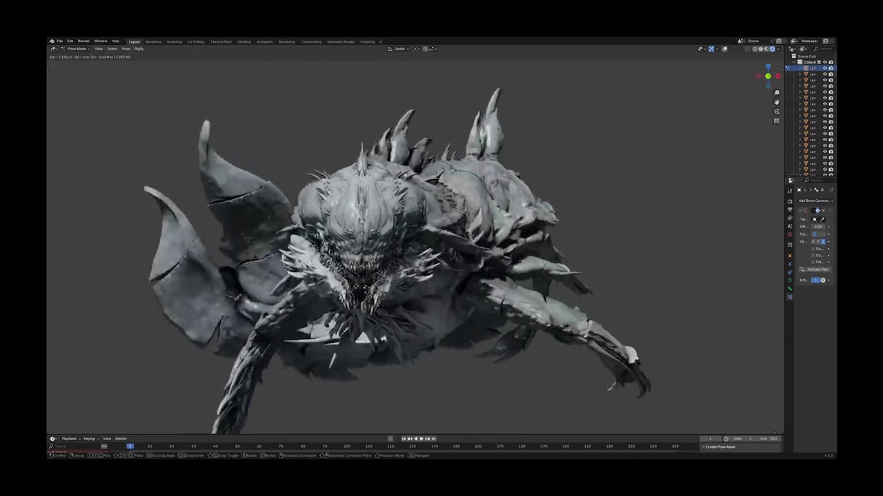 Leviathan Test Rig  #animation #b3d  3dart #zbrush #zbrushsculpt #creature #creatureart #blender