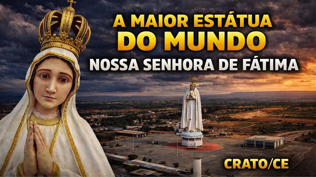 UM VOO BAIXO MOSTRANDO A MAIOR ESTÁTUA DO MUNDO EM HOMENAGEM A NOSSA SENHORA DE FÁTIMA, CRATO/CE.