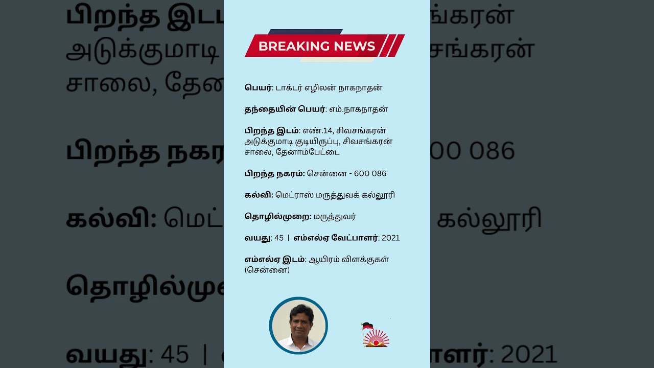 Thousand Lights MLA - Dr. N Ezhilan - DMK (2021 - 2026)