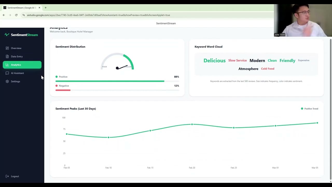 SentimentStream, Google AI Studio (John Trinh)