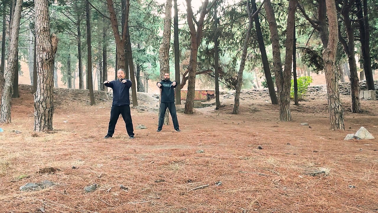 Practicing Tai Chi in nature with Master Huang Hua, October 2023, Mytilene, Greece