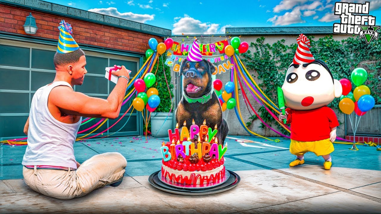 GTA 5: Franklin & Shinchan Celebrate Chop‘s Grand Birthday In Gta5...! ( Gta5 mods )