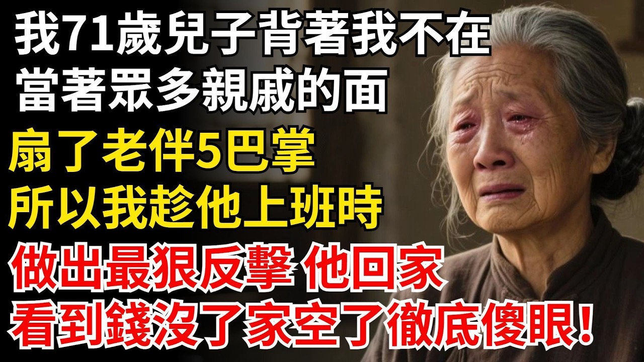 我71歲，兒子背著我不在，當著眾多親戚的面，扇了老伴5巴掌，所以我趁他上班時，做出最狠反擊 他回家，看到錢沒了家空了徹底傻眼！#晚年生活#中老年生活#為人處世#生活經驗#情感故事#幸福人生