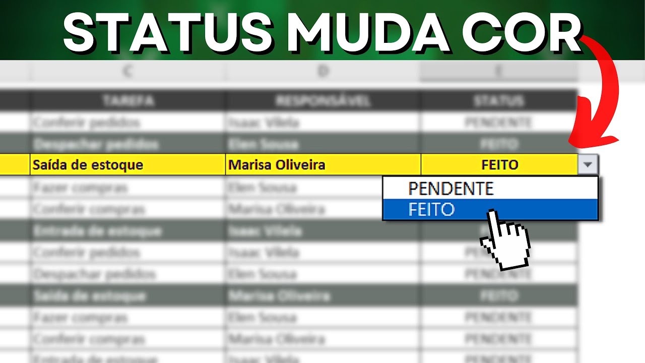 Como fazer Excel Pintar Linha Inteira Automatica | Status Muda Cor | Formata&ccedil;&atilde;o Condicional