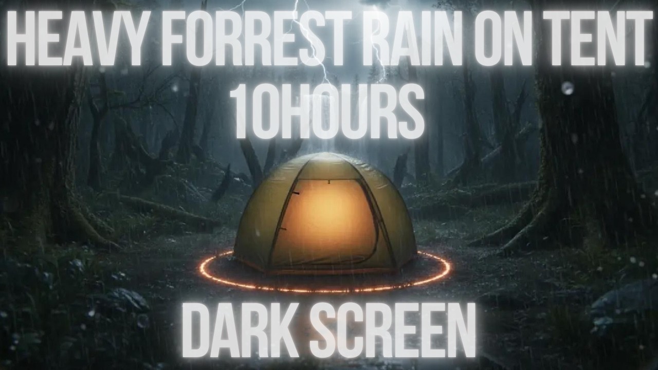 Heavy Thunderstorm Forrest Rain on Tent for 10 hours - Black Screen - White Noise- Deep Sleep -