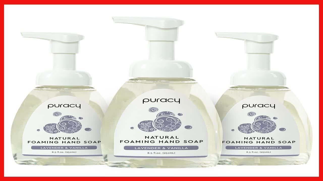 Puracy Natural Foaming Hand Soap, Antibacterial Moisturizing Hand Wash, Lavender & Vanilla, 251ml