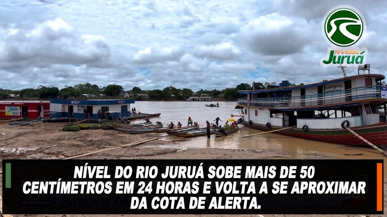 Rio Juruá sobe mais de 50 centímetros em 24 horas e volta a se aproximar da cota de alerta.