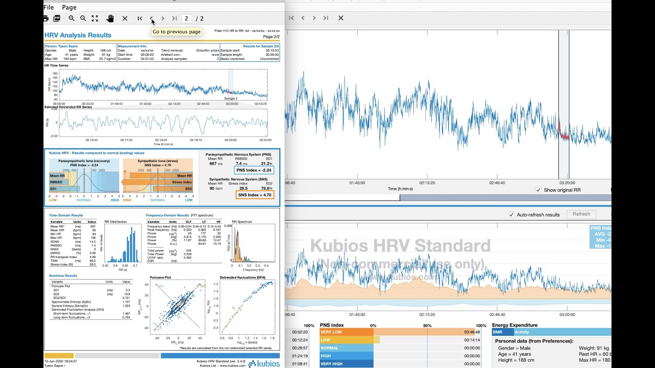 Analyzing Polar session HR data in Kubios 3.4 Free Edition