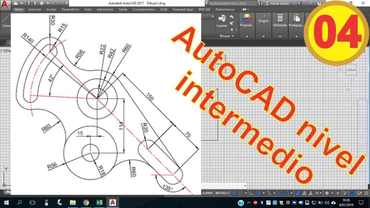 Ejercicio 04 de AutoCAD nivel intermedio. 100% práctico.