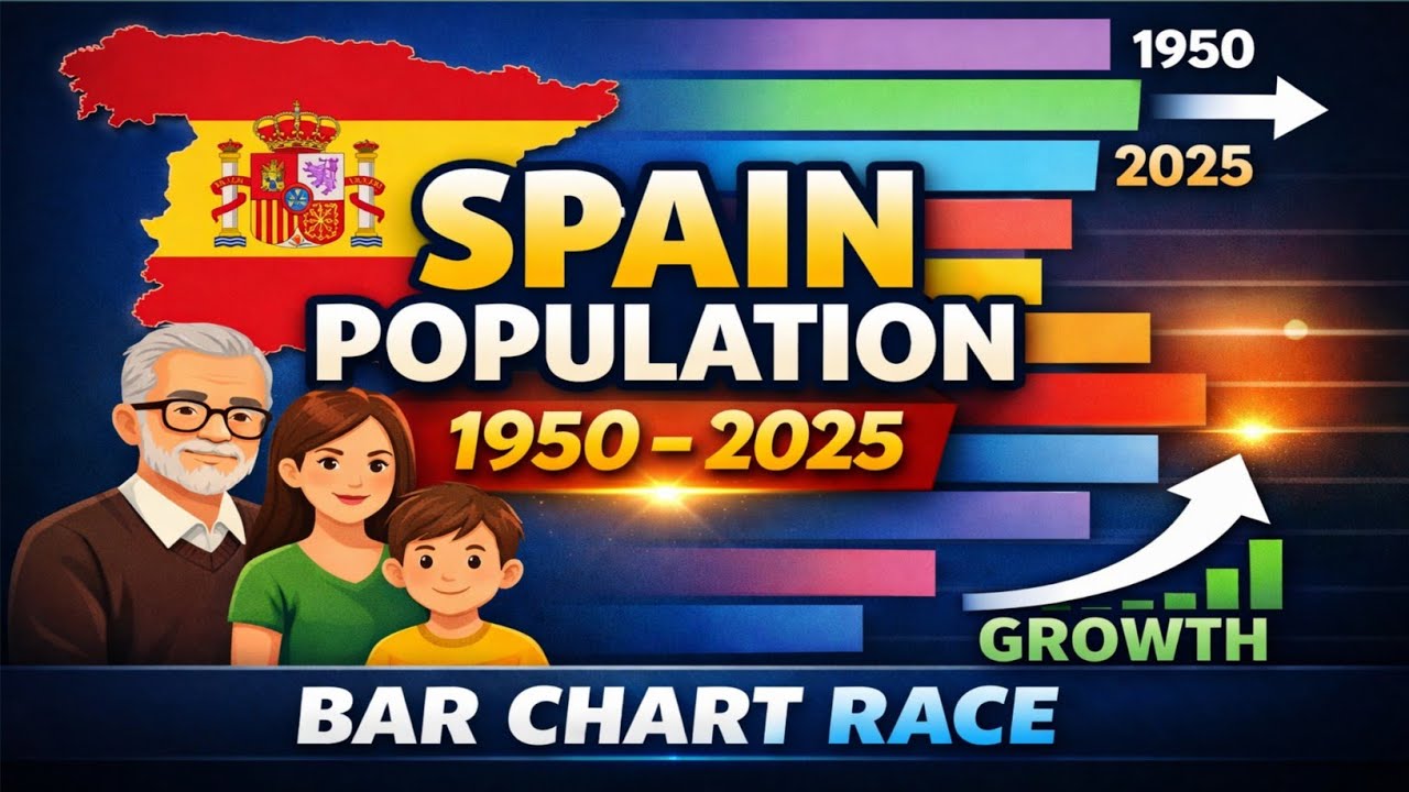 Spain Population Growth (1950–2025) | Animated Bar Chart Race | Historical Data Visualization