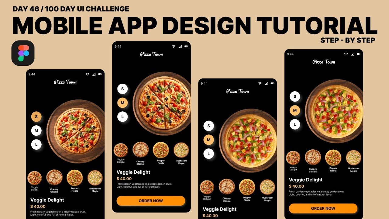 Day 46 / 100 Day UI Challenge – Mobile Pizza Ordering App Design